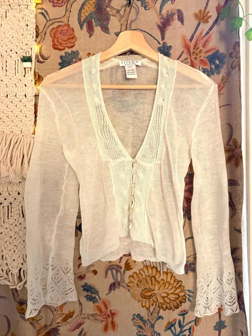 Citron Sheer White Knit Button-Front Blouse - Picture 4 of 5